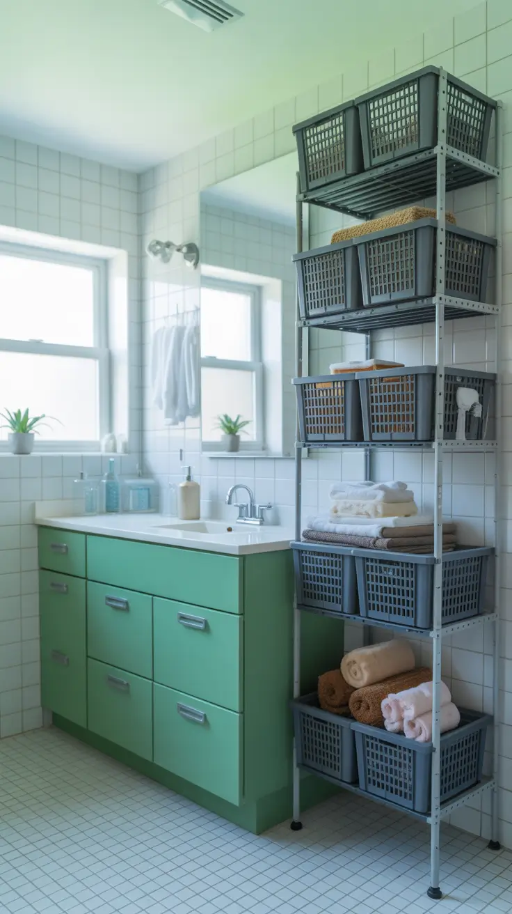 Bathroom Organizer Ideas 2026 24 – Vertical Metal Rack Bathroom Organizer Ideas For Practical Small Bathrooms