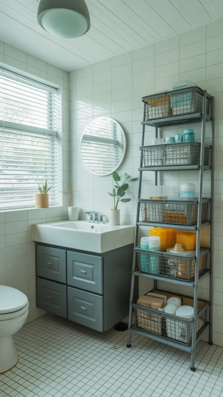 Bathroom Organizer Ideas 2026 24 – Vertical Metal Rack Bathroom Organizer Ideas For Practical Small Bathrooms