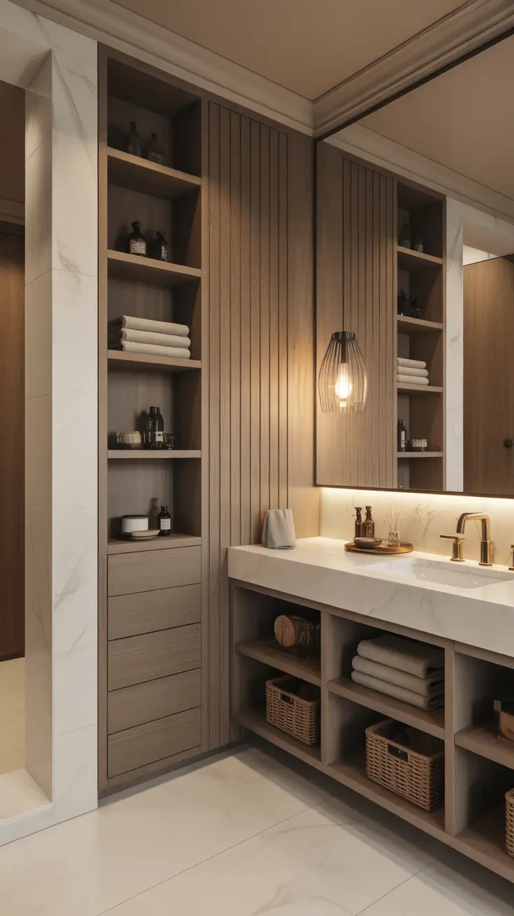 Bathroom Organizer Ideas 2026 28 – Luxury Built-In Bathroom Organizer Ideas With Marble And Wood Accents