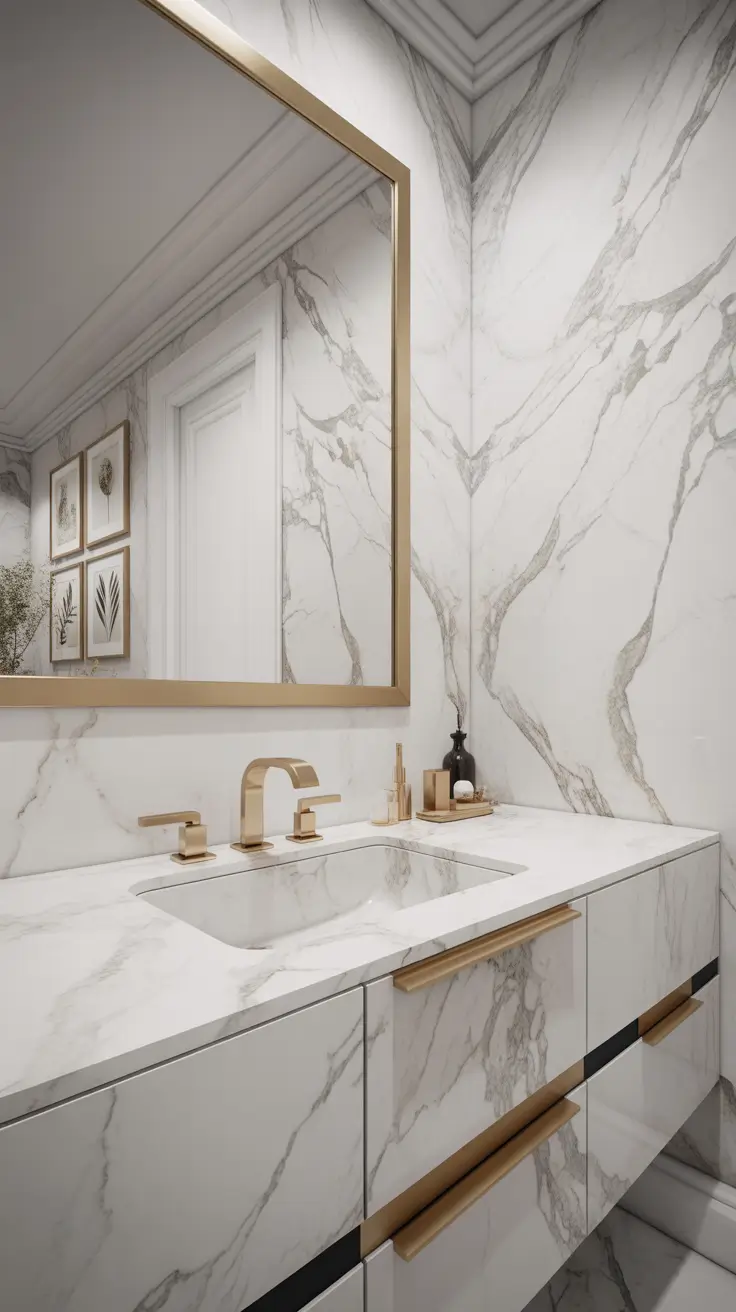 Bathroom Wall Decor Ideas Elegant With Gold Touches And Soft Contrast