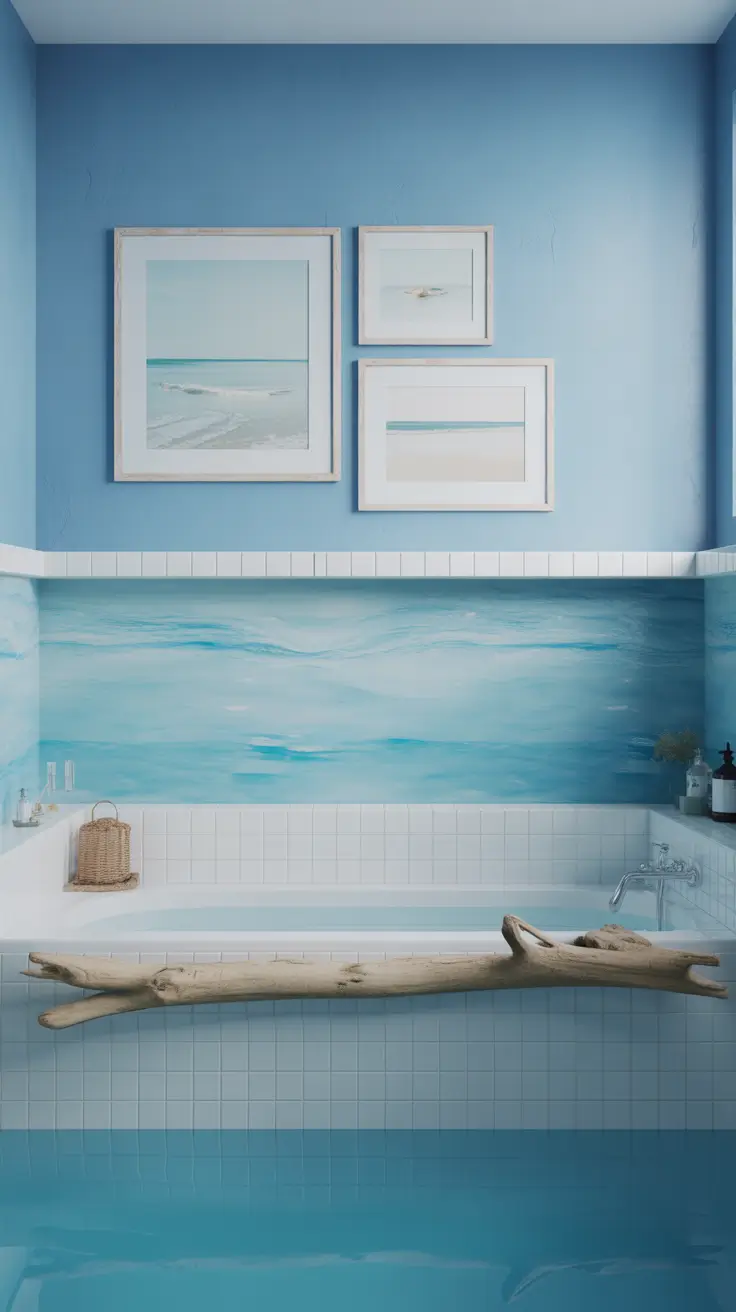 Bathroom Wall Decor Ideas Above Tub With Minimalist Coastal Prints
