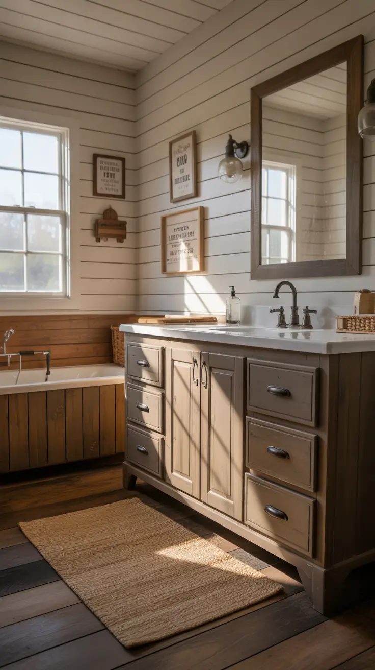 Bathroom Wall Decor Ideas Farmhouse With Shiplap And Rustic Charm