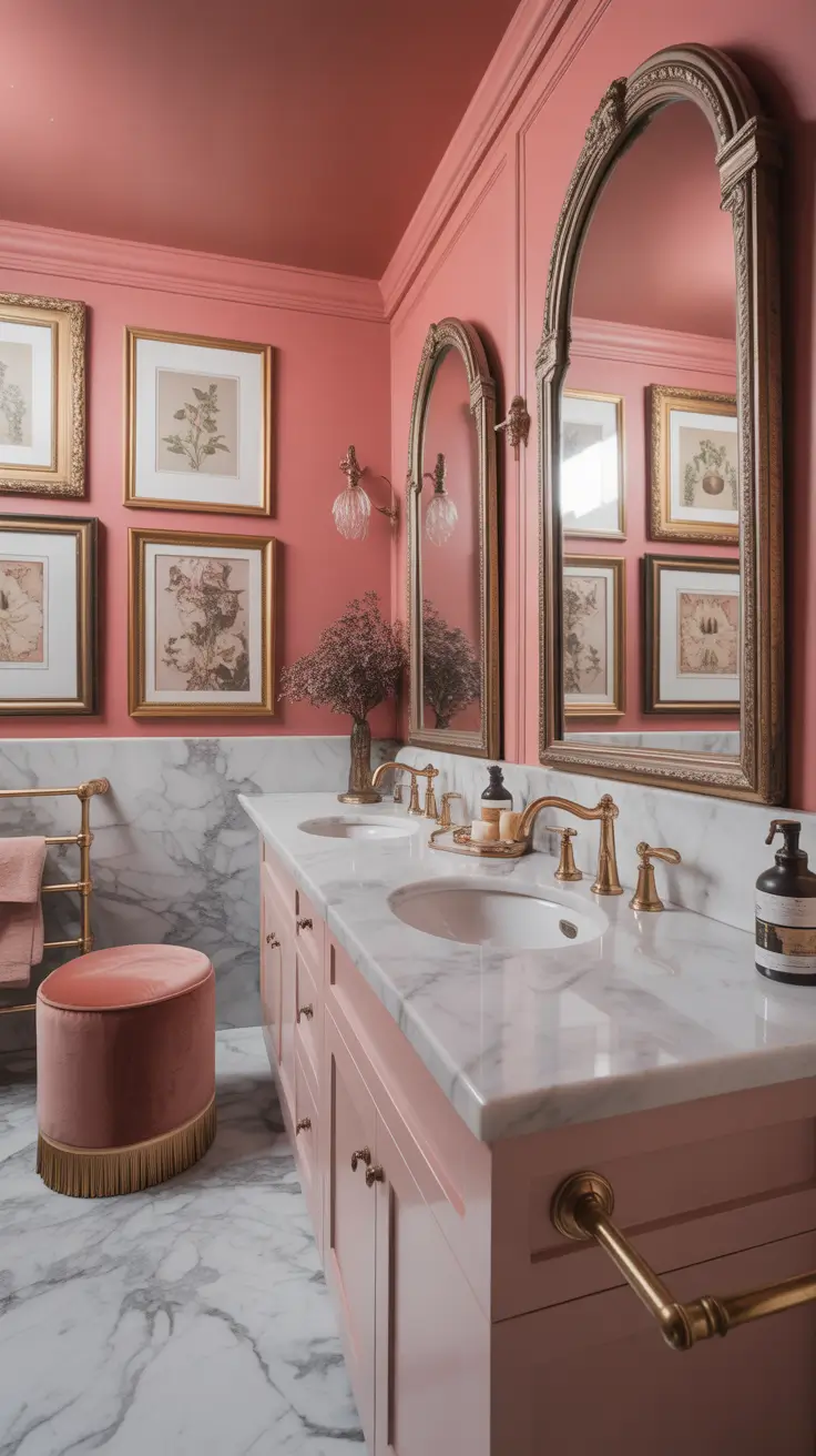 Bathroom Wall Decor Ideas Pink With Vintage Glam Details