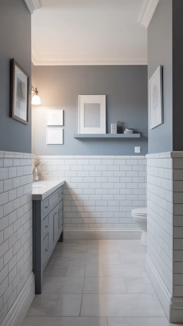Bathroom Wall Decor Ideas Gray And White With Simple Elegant Balance