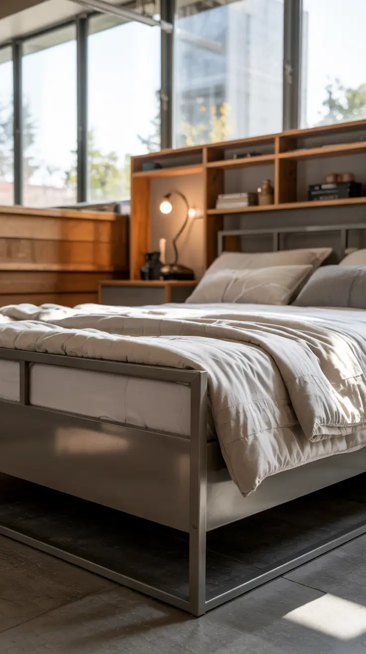 Metal Bed Frame With Matching Nightstands For A Modern Bedroom Look