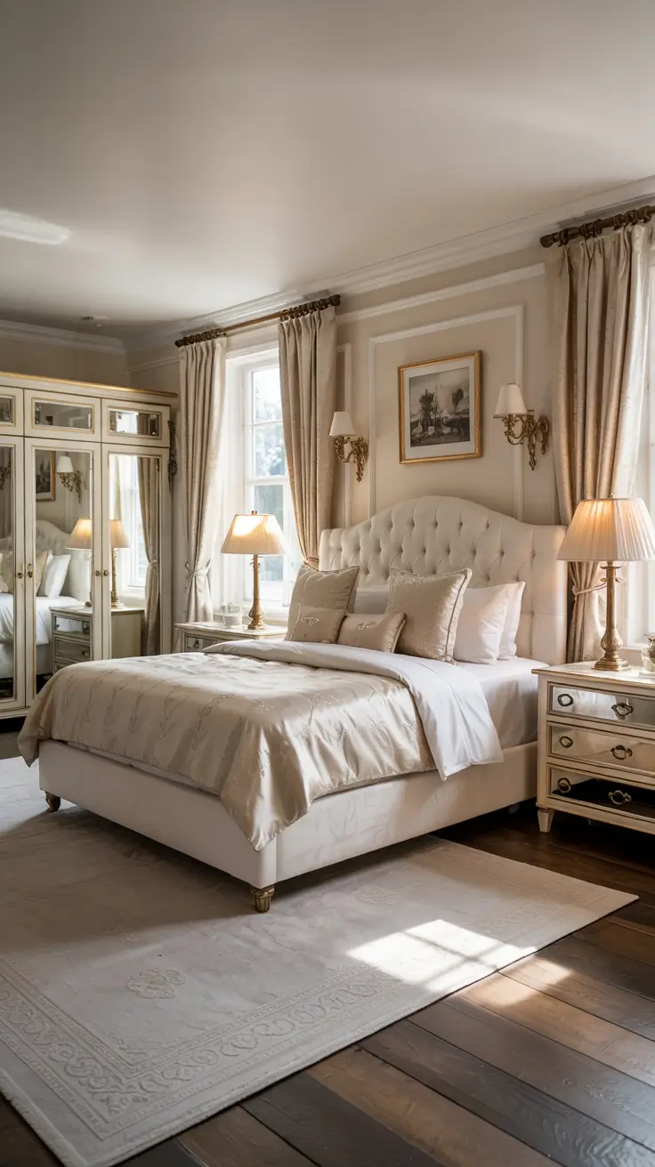White And Gold Bedroom Furniture Sets For An Elegant Primary Bedroom