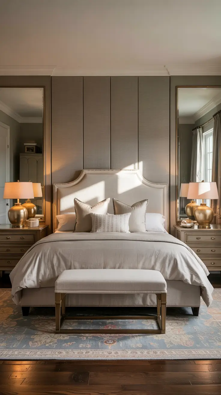 Neutral Panel Wall Bedroom Furniture Ideas With Soft Hotel Luxury