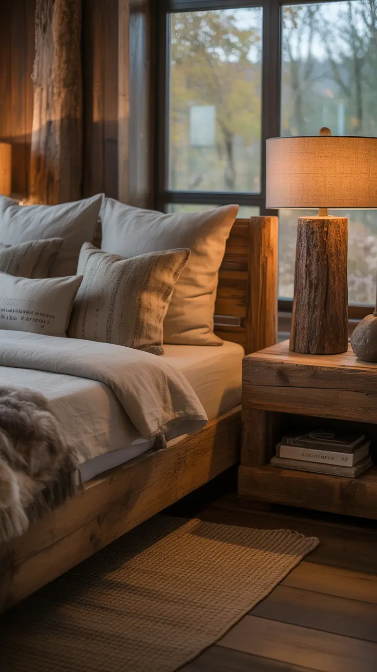 Rustic Bedroom Lamps Ideas With Natural Wood Texture