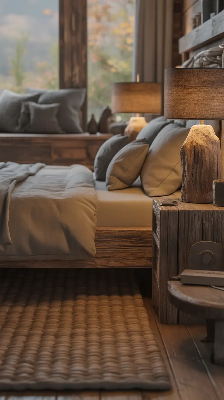 Rustic Bedroom Lamps Ideas With Natural Wood Texture