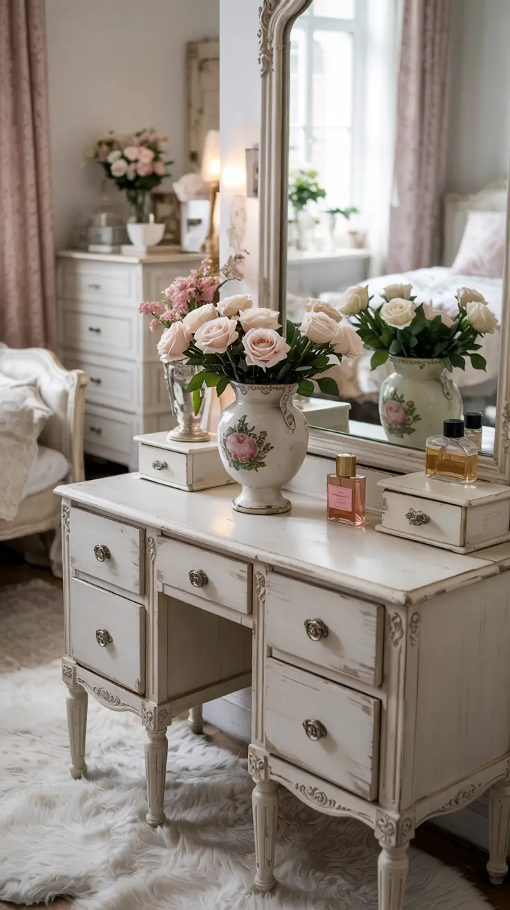 Bedroom Makeover Ideas Shabby Chic Vanity With Feminine Vintage Charm