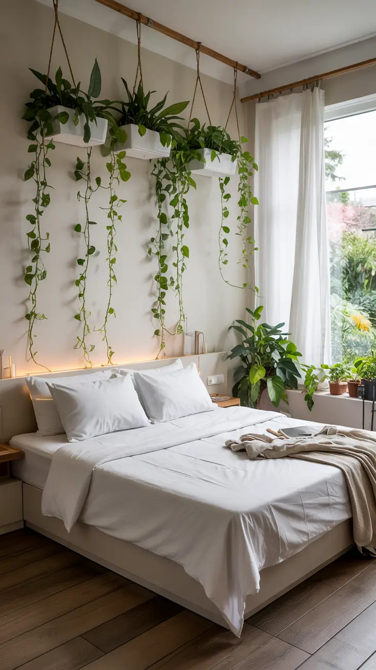 Bedroom Wall Decor Ideas 2026 11 — Bedroom Wall Decor Ideas Apartment Friendly With Lightweight Hanging Vines