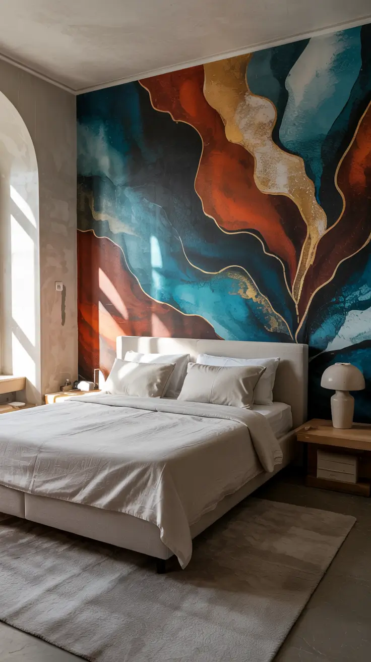 Bedroom Wall Decor Ideas 2026 17 — Bedroom Wall Decor Ideas With Large-Scale Abstract Art Statements