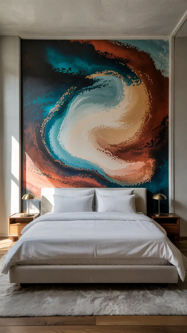 Bedroom Wall Decor Ideas 2026 17 — Bedroom Wall Decor Ideas With Large-Scale Abstract Art Statements