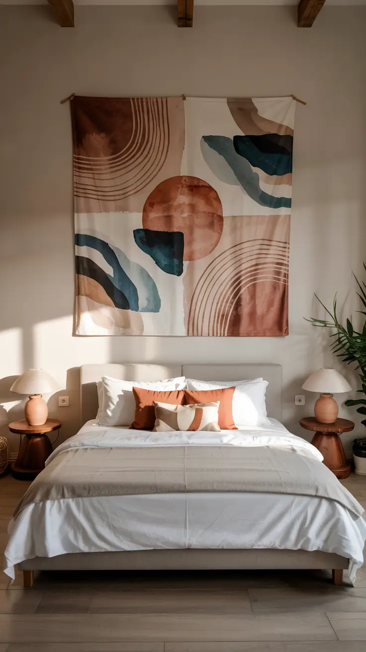 Bedroom Wall Decor Ideas 2026 20 — Bedroom Wall Decor Ideas Using Textile Art and Triptych Panels