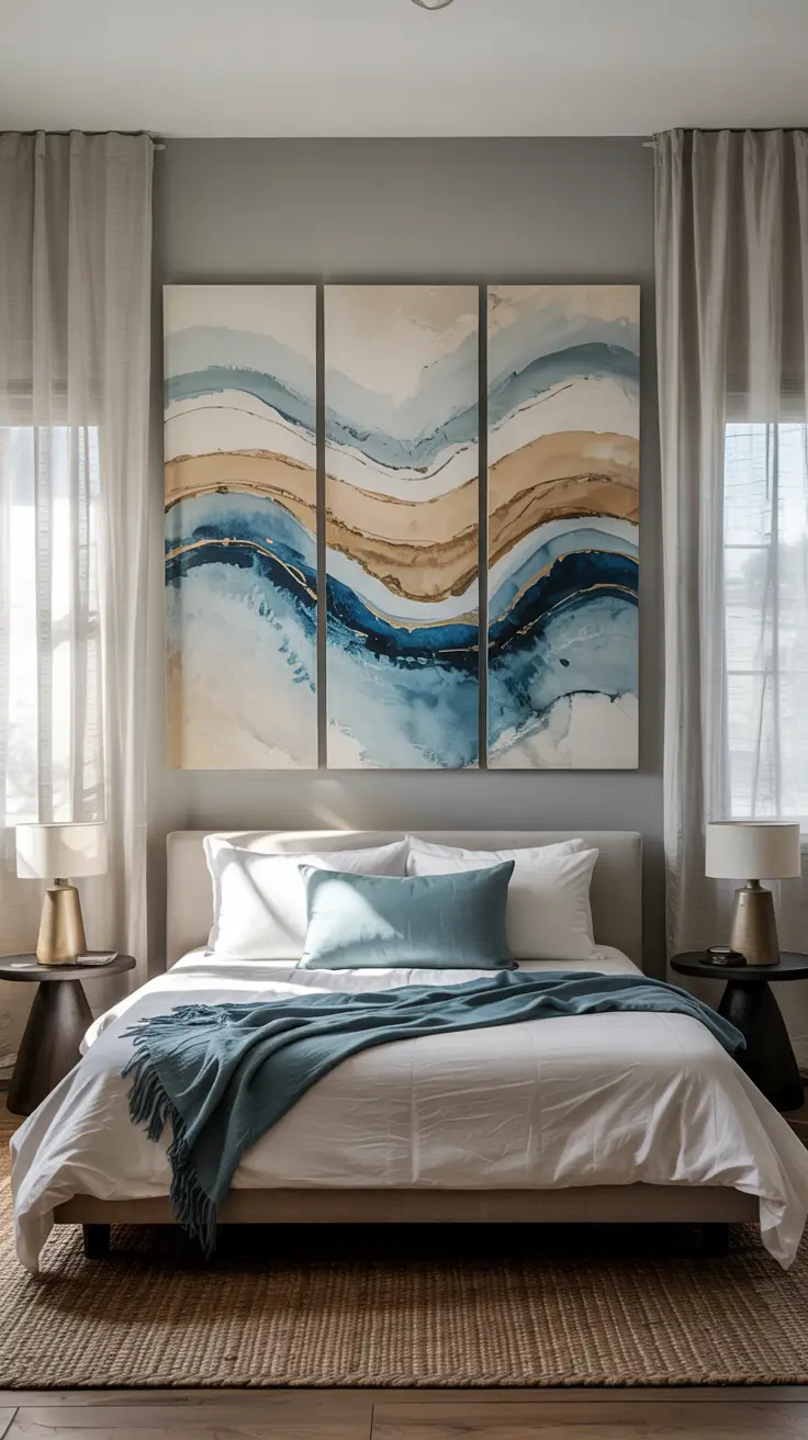 Bedroom Wall Decor Ideas 2026 20 — Bedroom Wall Decor Ideas Using Textile Art and Triptych Panels