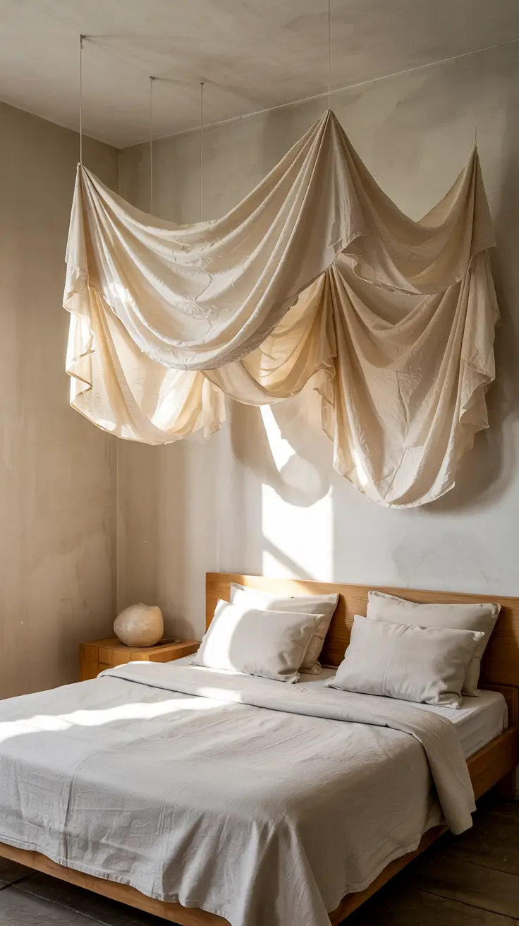 Bedroom Wall Decor Ideas 2026 25 — Bedroom Wall Decor Ideas With Soft Draped Fabric Installations