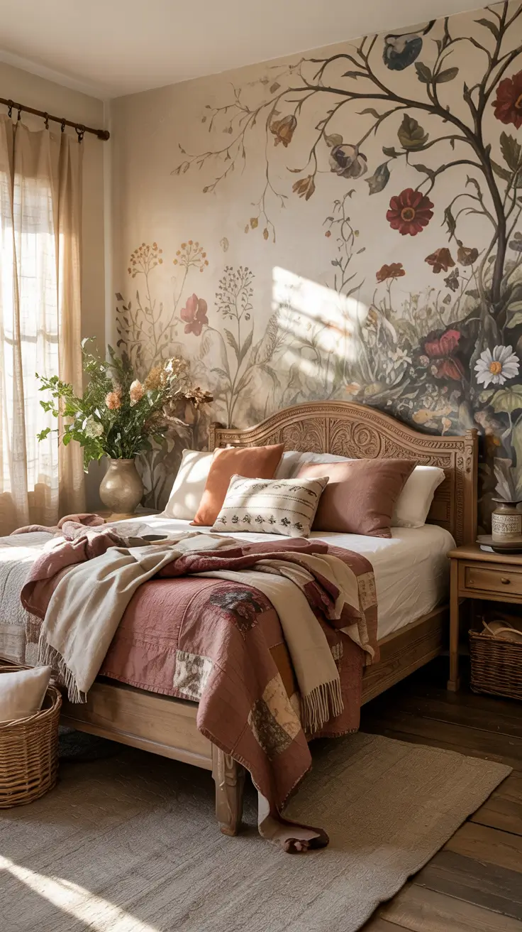 Bedroom Wall Decor Ideas 2026 28 — Bedroom Wall Decor Ideas With Hand-Painted Floral Murals