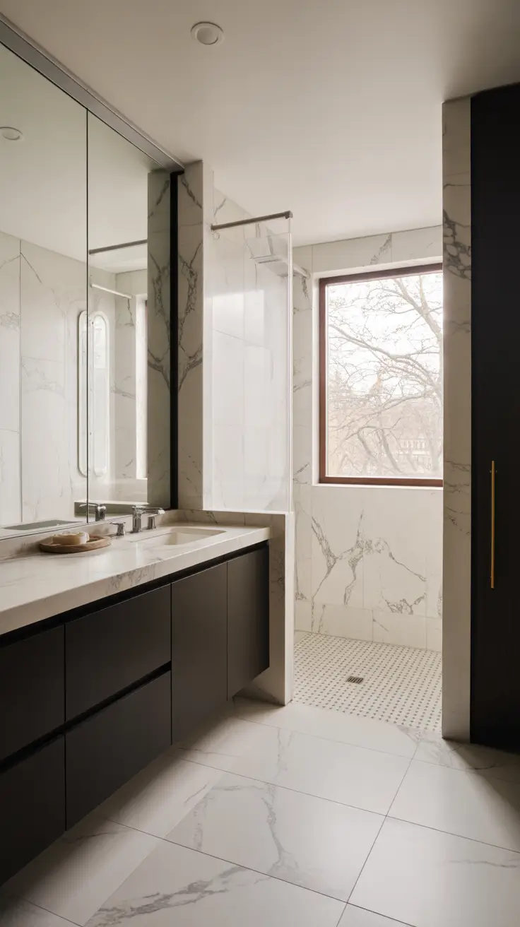 Black And White Bathroom Ideas 2026 12 - Modern Marble Countertop Concepts In Black And White Bathroom Design