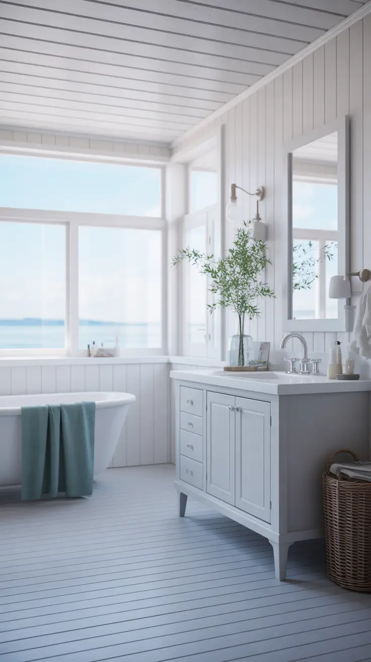 Black And White Bathroom Ideas 2026 18 - Coastal Black And White Bathroom With Blue Accents