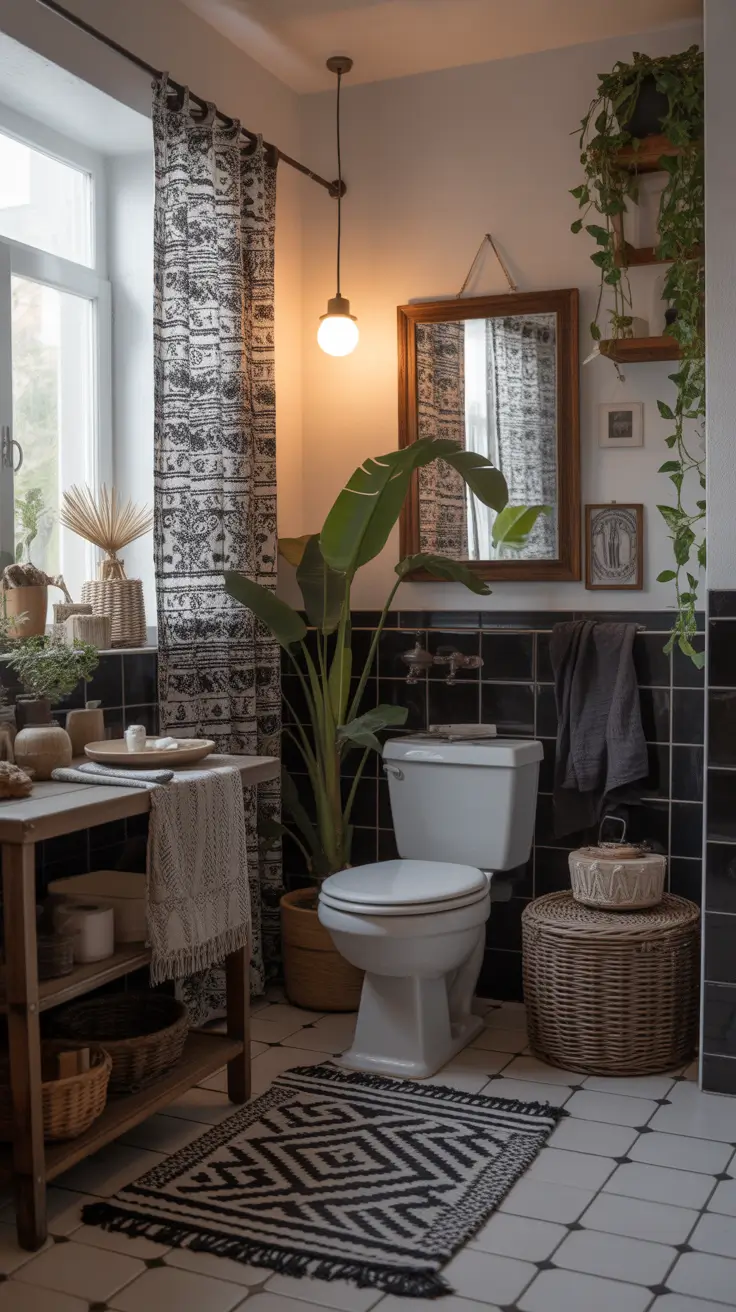 Black And White Bathroom Ideas 2026 19 - Bohemian Black And White Bathroom Decor