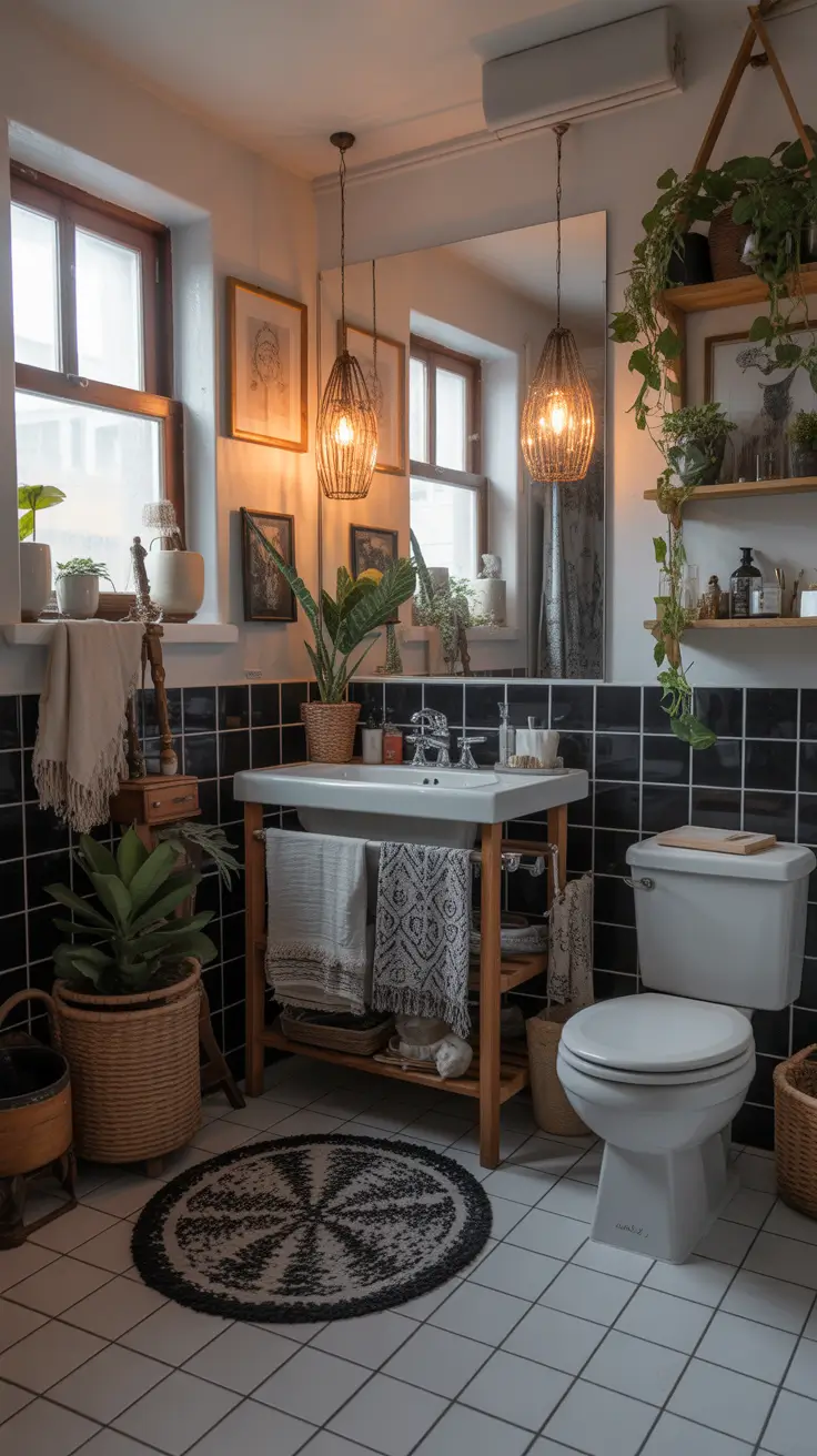 Black And White Bathroom Ideas 2026 19 - Bohemian Black And White Bathroom Decor