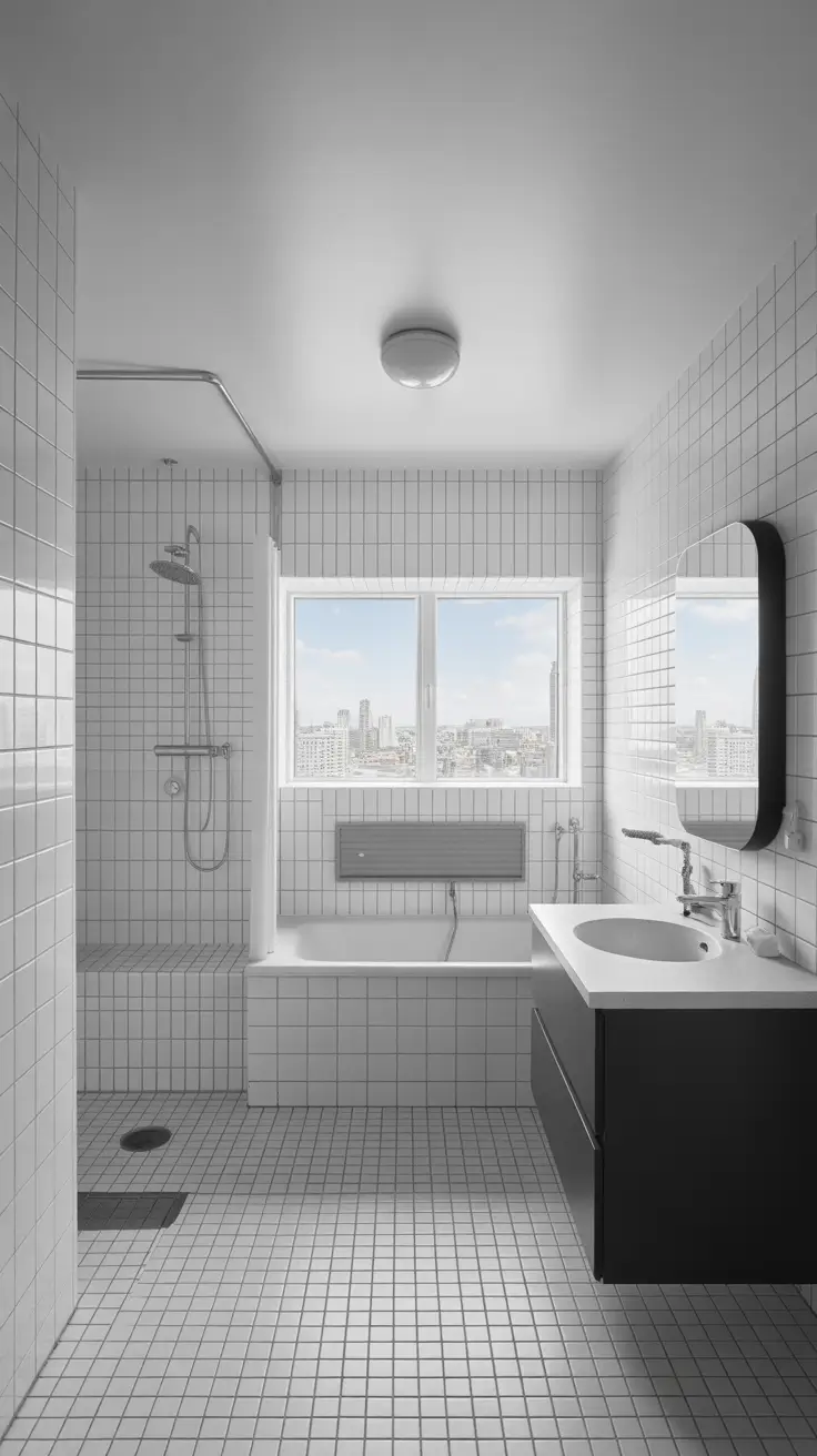 Black And White Bathroom Ideas 2026 21 - Floor To Ceiling Tile Bathroom Design