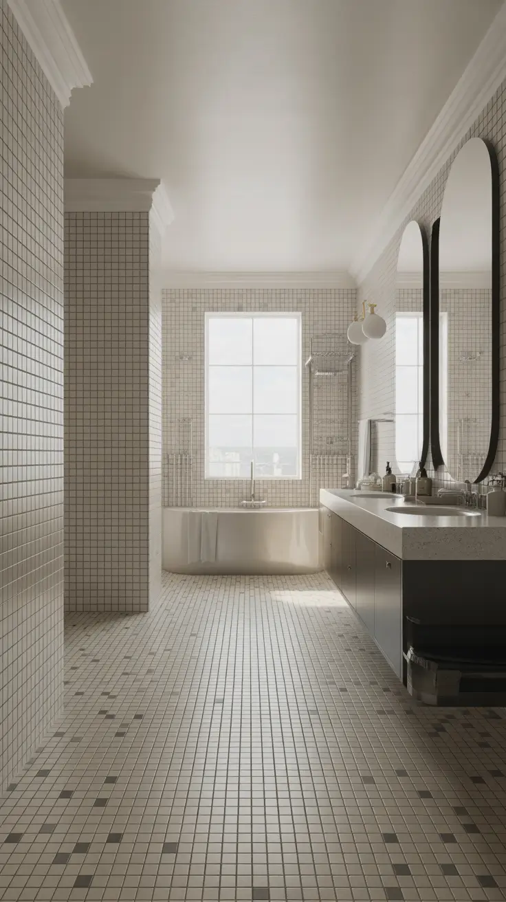 Black And White Bathroom Ideas 2026 22 - Bathroom With Tub And Symmetrical Design