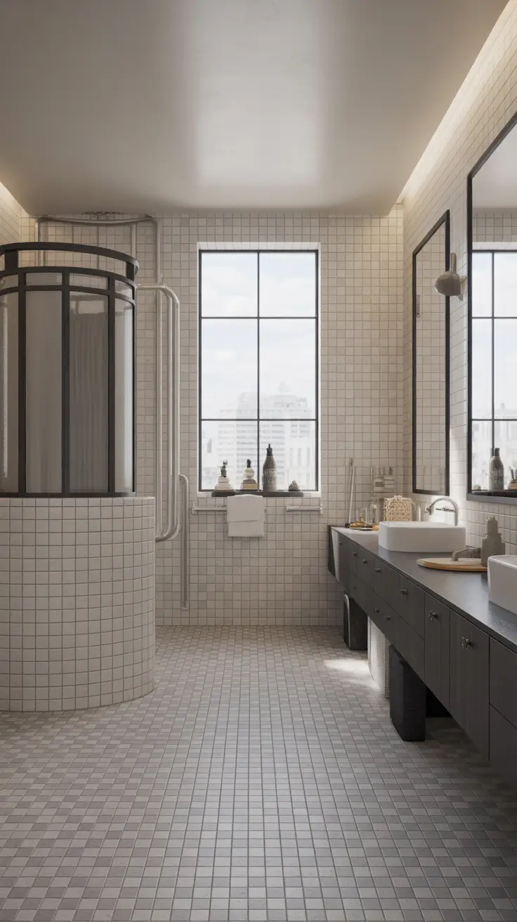 Black And White Bathroom Ideas 2026 22 - Bathroom With Tub And Symmetrical Design