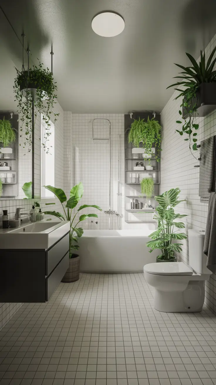 Black And White Bathroom Ideas 2026 26 - Minimalist Bathroom With Green Plants