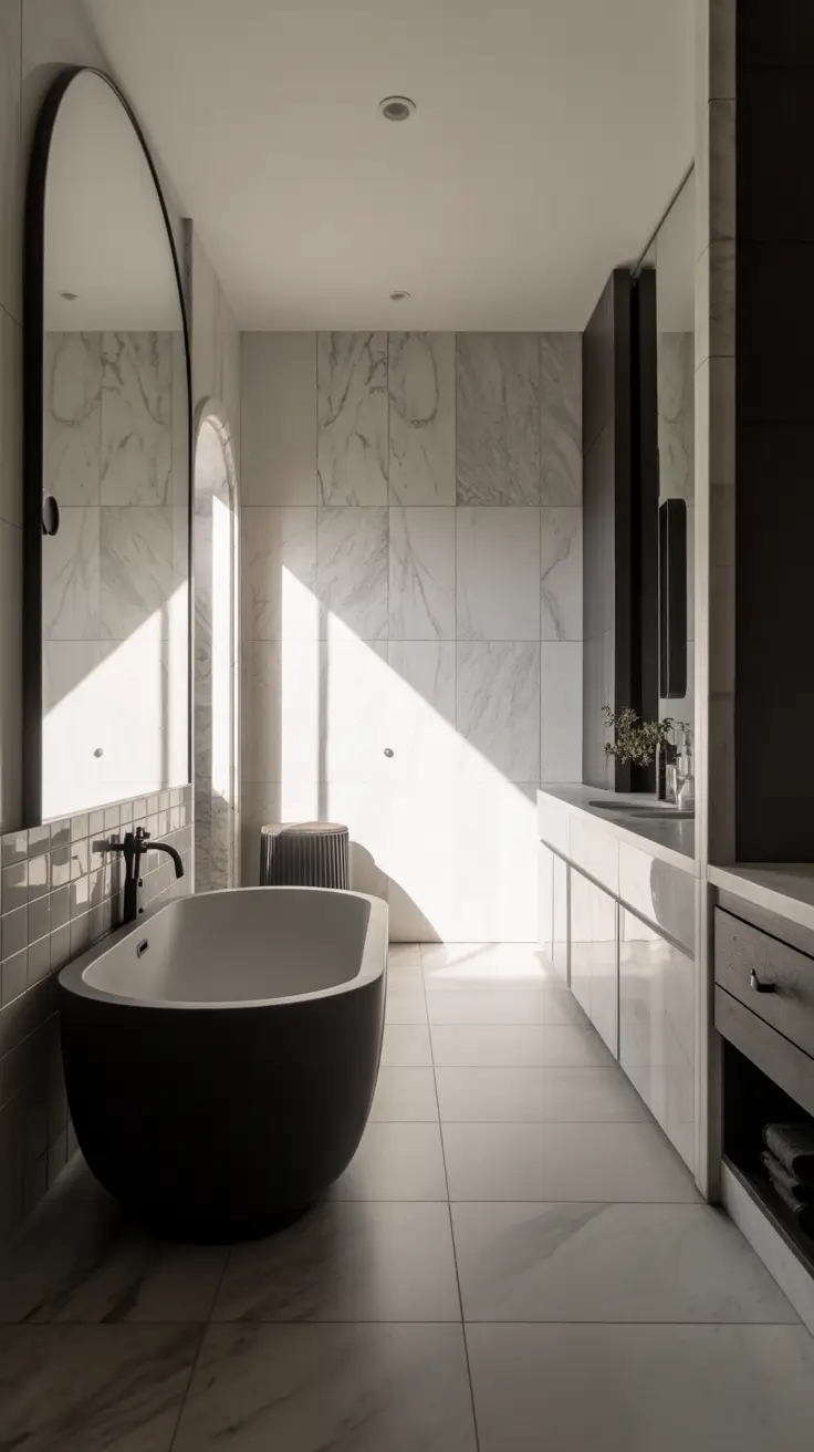 Black And White Bathroom Ideas 2026 06 - Black And White Bathroom Ideas With Tub For Relaxing Luxury Bathroom