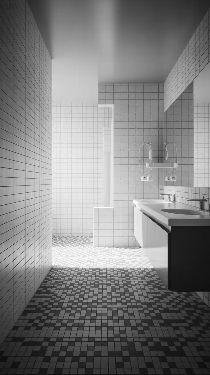 Black And White Bathroom Ideas 2026 07 - Black And White Bathroom Ideas Tile Featuring Graphic Tile Patterns