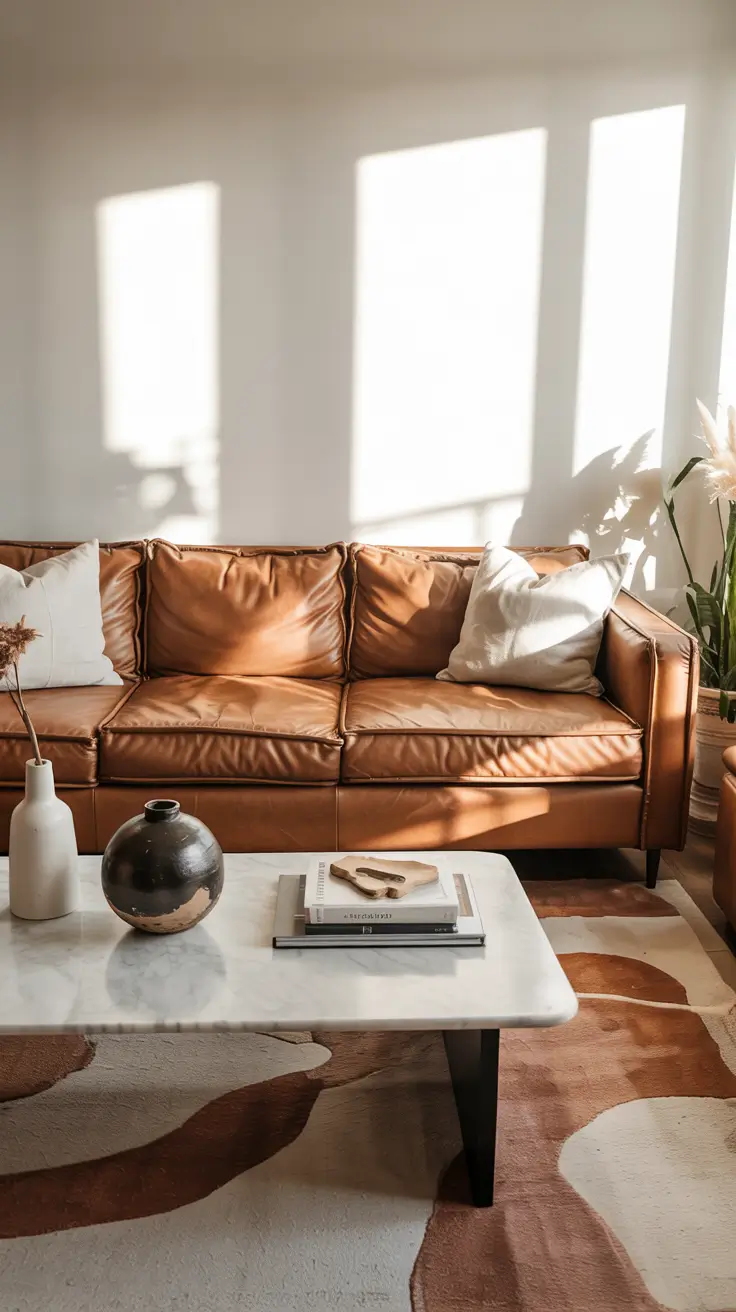 Contemporary Living Room Ideas 2026 16 – Warm Minimalist Contemporary Living Room Ideas With Leather Accents