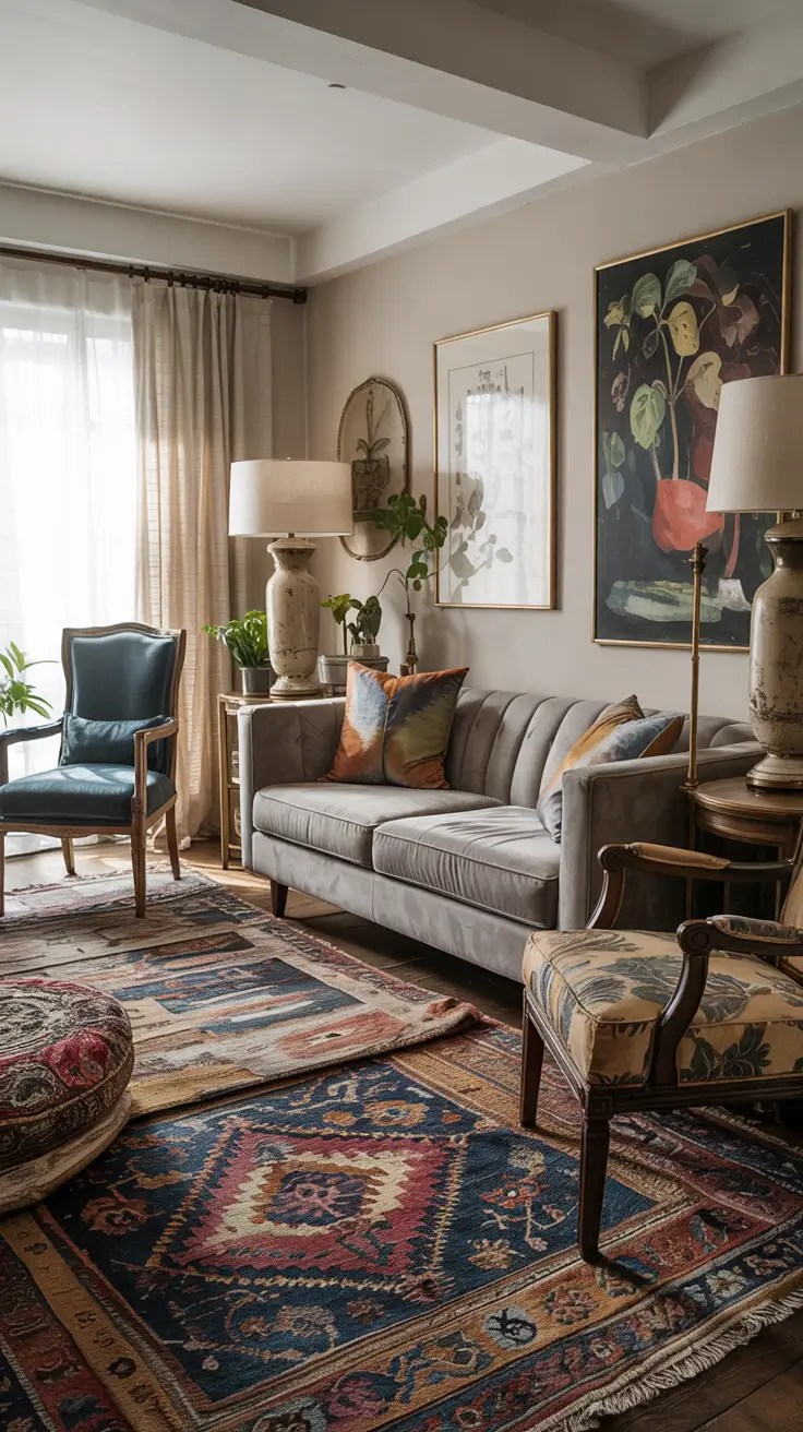 Contemporary Living Room Ideas 2026 20 – Eclectic Contemporary Living Room Ideas With Vintage Rugs