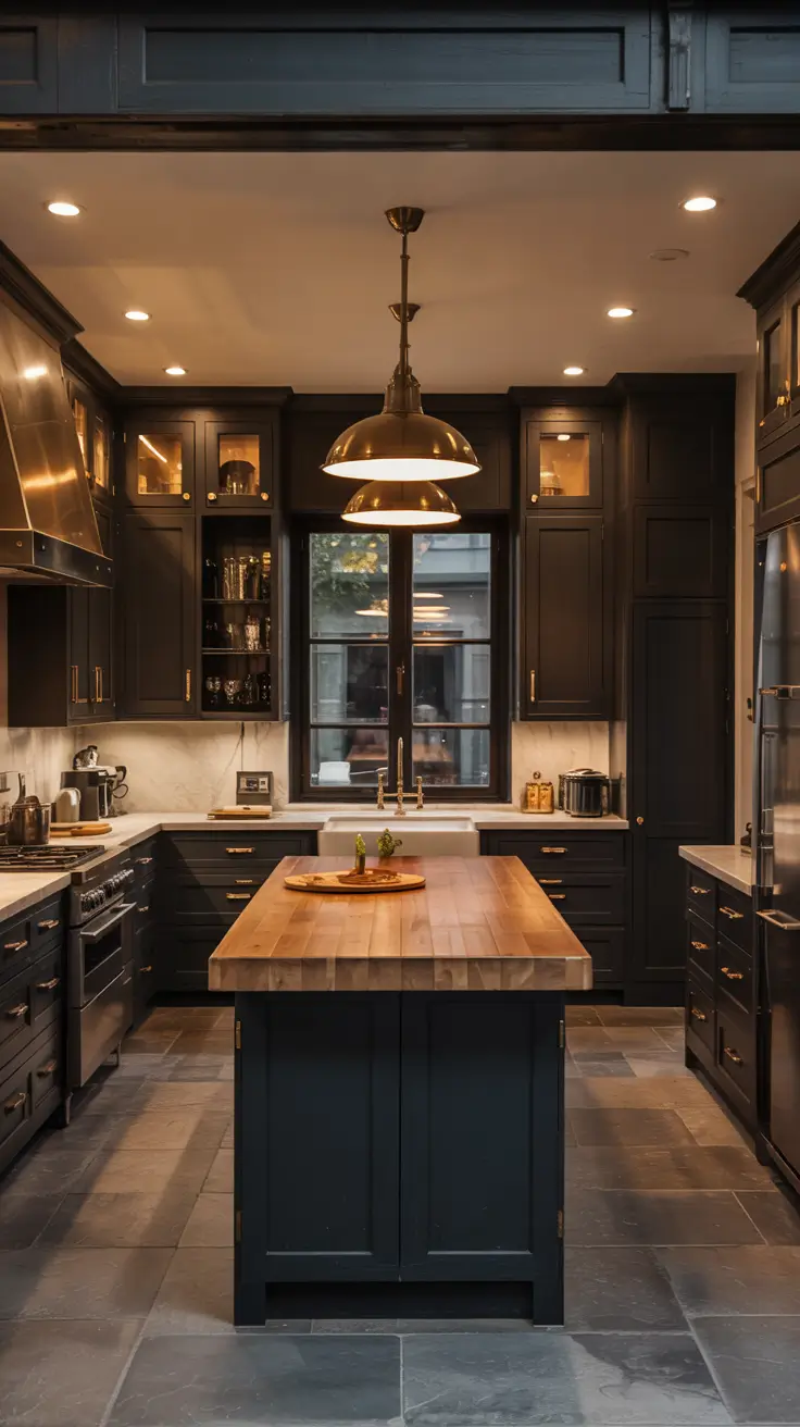 Cozy Kitchen Ideas Dark Cabinets With Warm Lighting