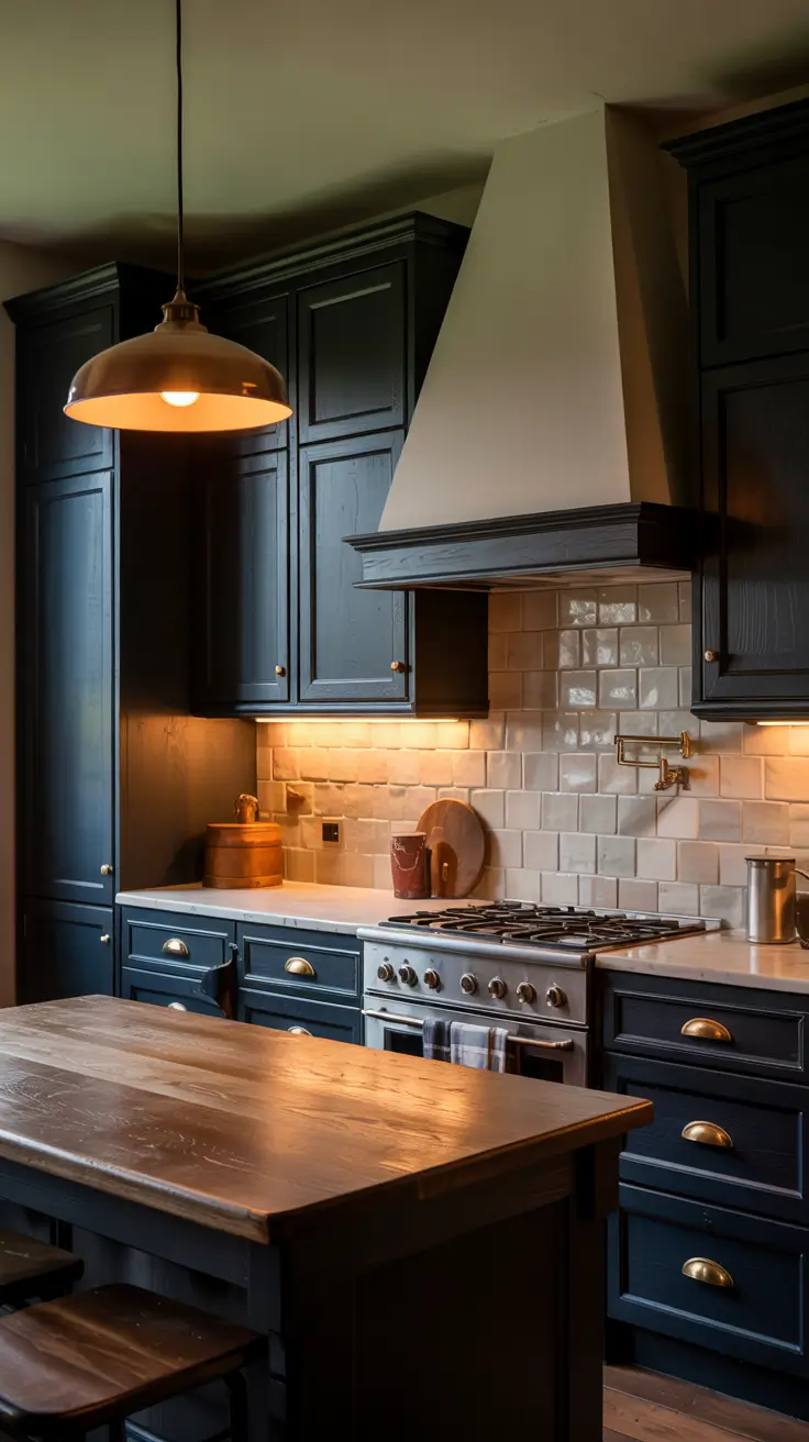 Cozy Kitchen Ideas Dark Cabinets With Warm Lighting