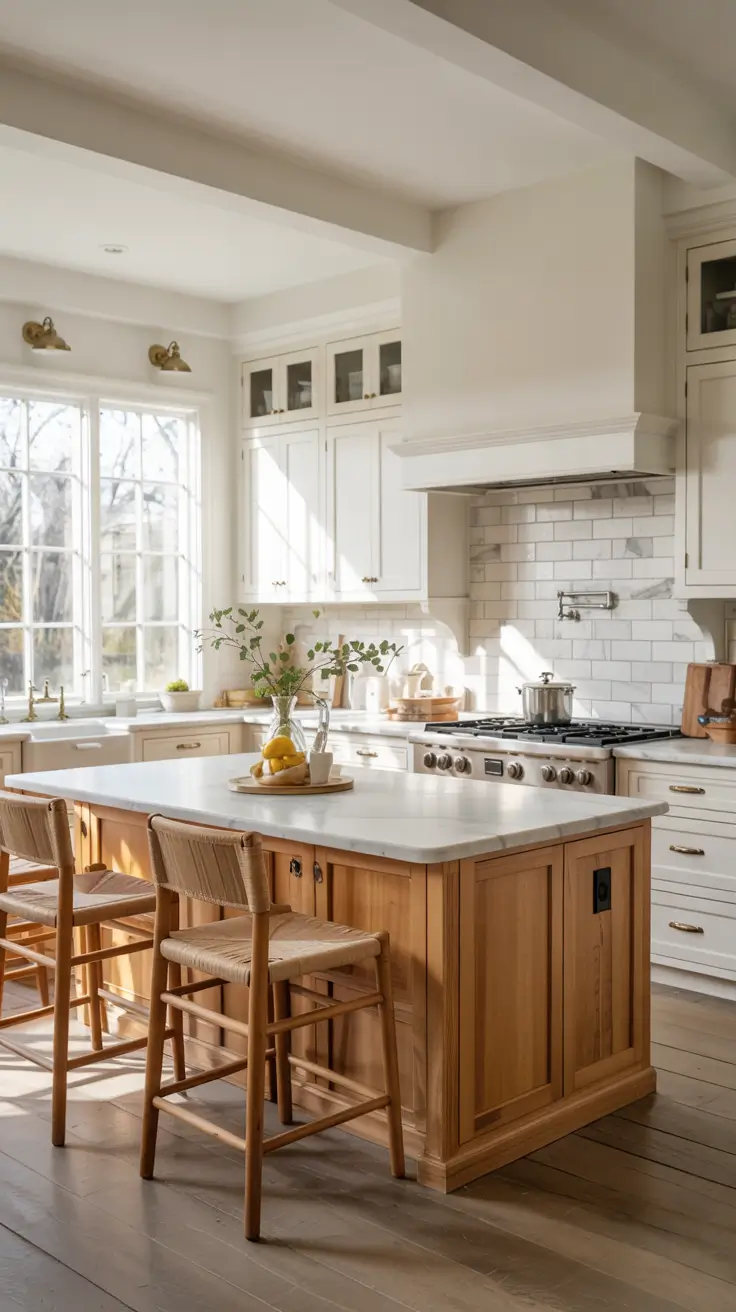 Cozy Kitchen Ideas With White Cabinets And Natural Wood Accents