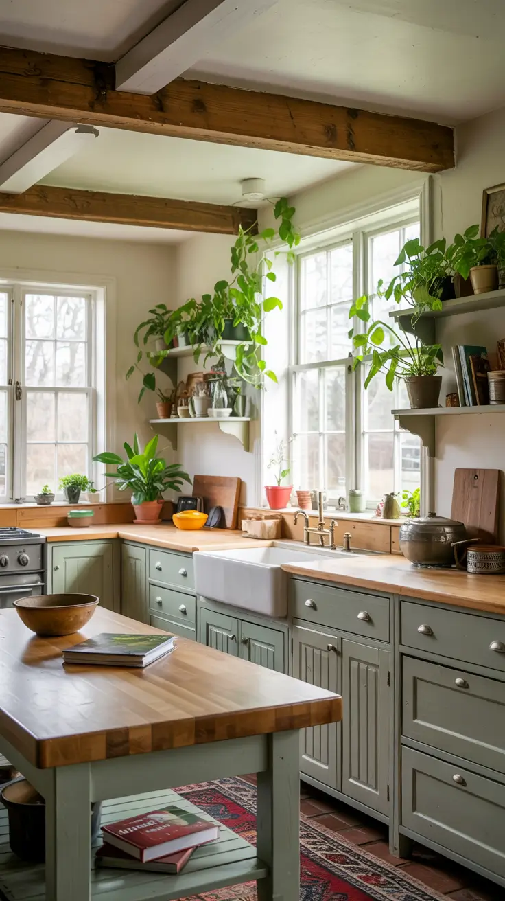 Cozy Kitchen Ideas Green With Earthy Tones And Indoor Plants