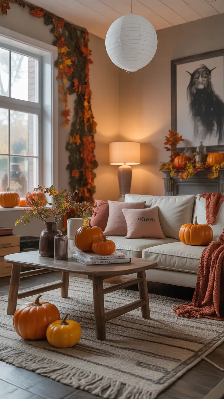 Fall Halloween Decor Ideas 2026 Living Room With Statement Lighting