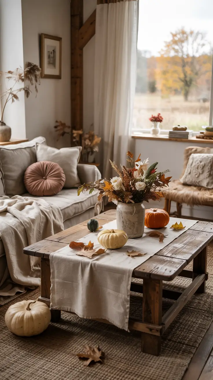 Farmhouse Halloween Decor Ideas Using Natural Wood And Linen