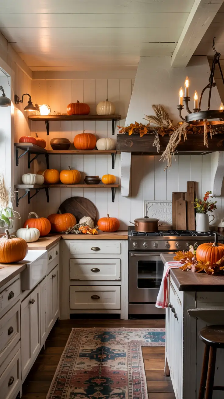 Rustic Farmhouse Halloween Kitchen Decor With Open Shelving