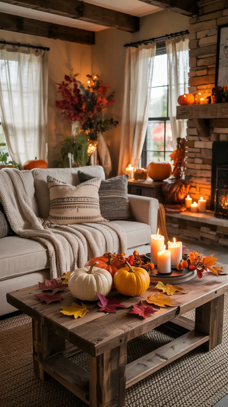 Farmhouse Halloween Living Room Decor Ideas With Warm Candlelight