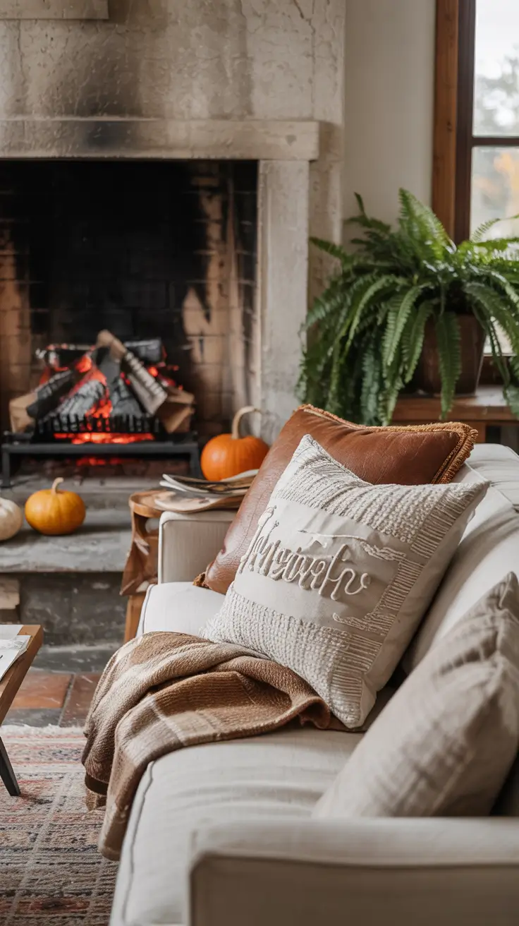 Farmhouse Halloween Living Room Decor Ideas With Warm Candlelight