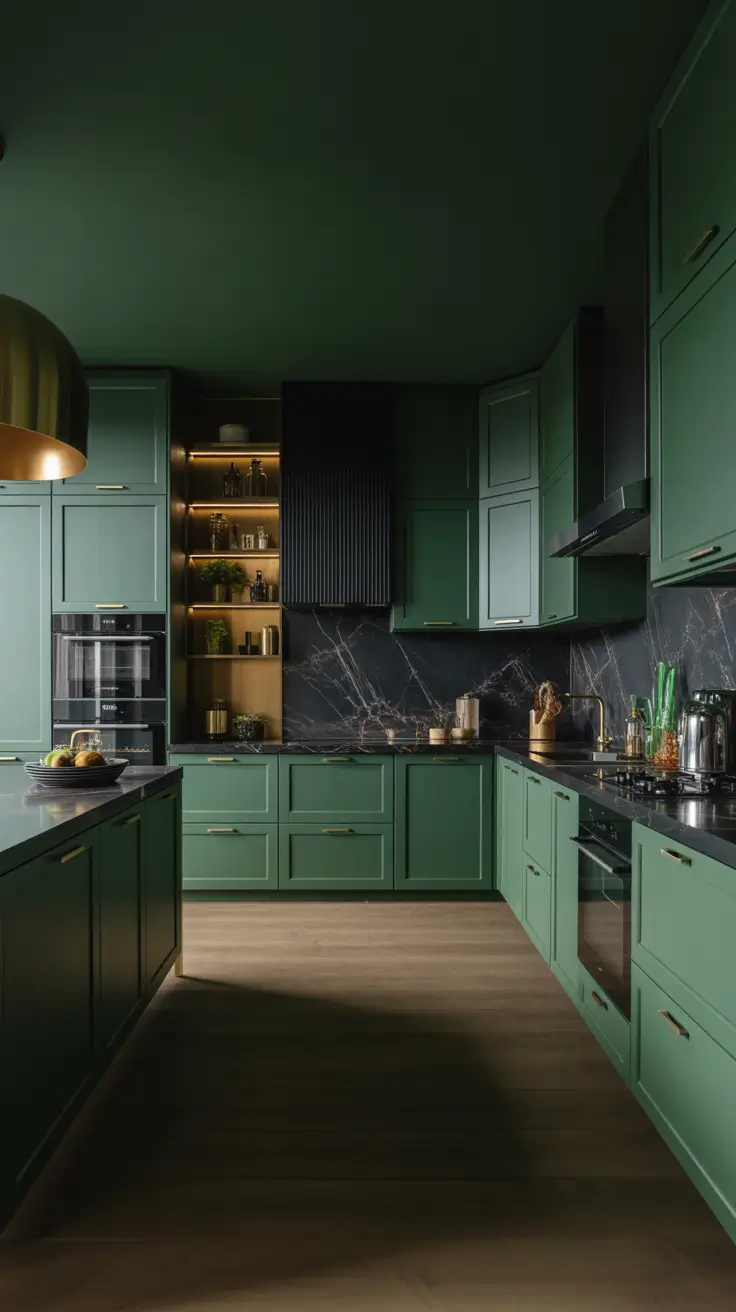 Green Kitchen Ideas 2026 Green Kitchen Ideas Modern Luxury With Black And Gold Accents