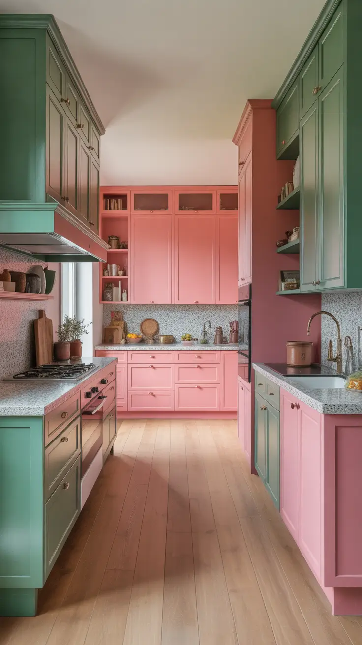 Green Kitchen Ideas 2026 Playful Pink And Sage Green Kitchen Ideas With Soft Contrast