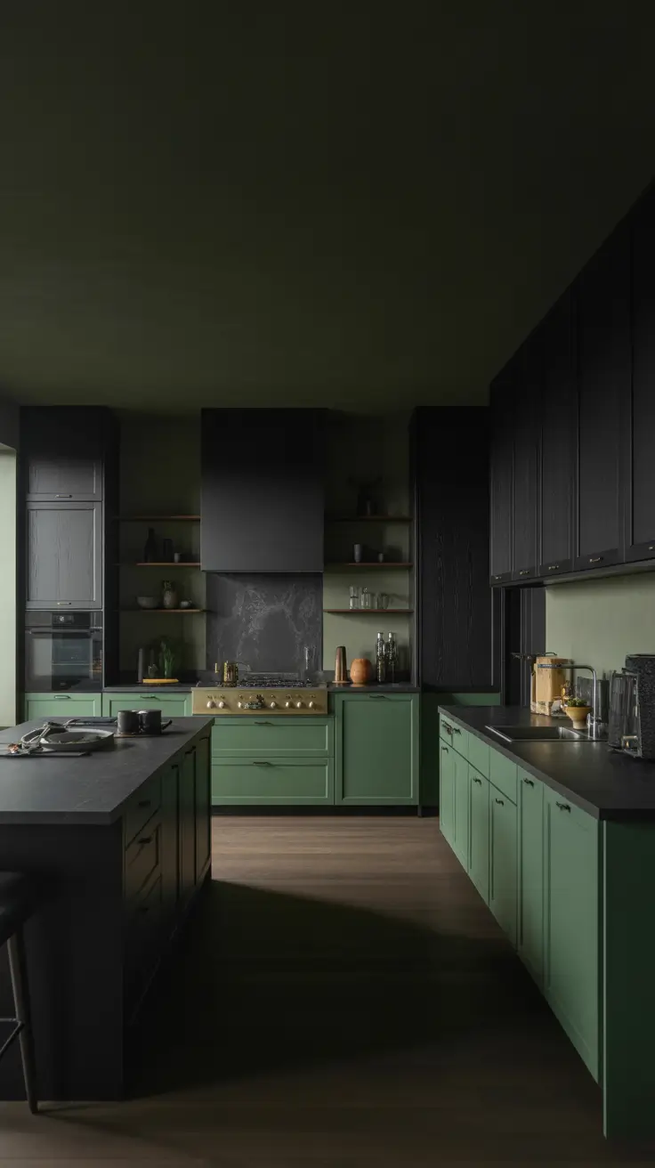 Green Kitchen Ideas 2026 Dramatic Black And Bottle Green Kitchen Ideas For Depth