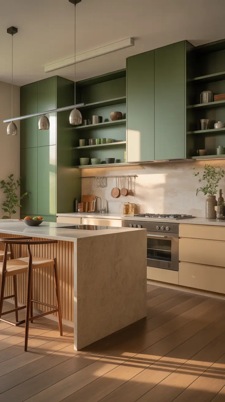 Green Kitchen Ideas 2026 Olive And Beige Green Kitchen Ideas With Warm Contrast