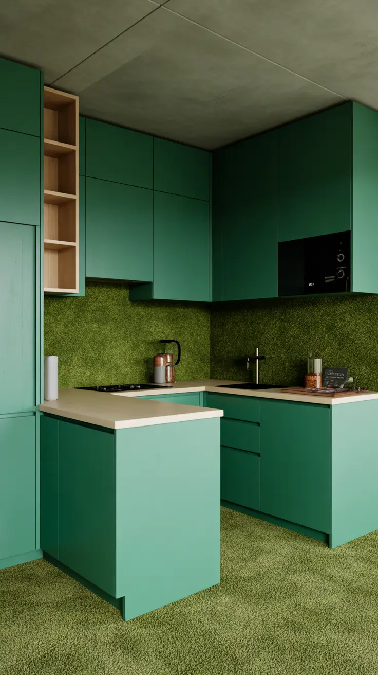 Green Kitchen Ideas 2026 Modern Two-Tone Lime And Teal Green Kitchen Ideas With Fresh Contrast