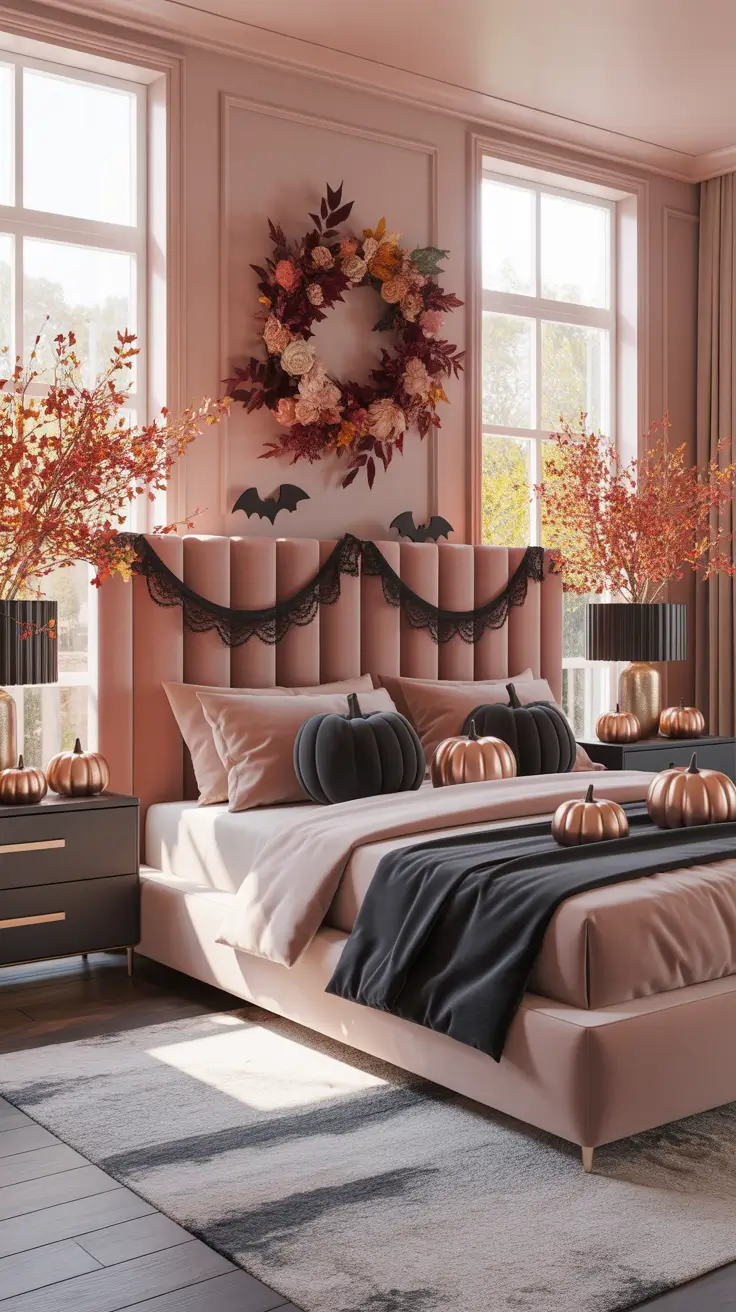 Halloween Bedroom Decor 2026 Elegant Halloween Bedroom Decor With Metallic Pumpkin Accents