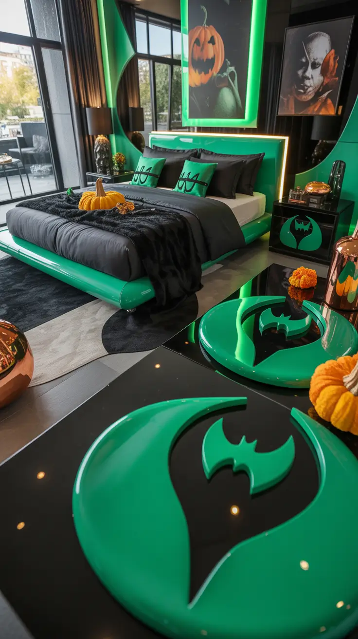 Halloween Bedroom Decor 2026 Modern Halloween Bedroom Decor With Bold Green And Black Theme