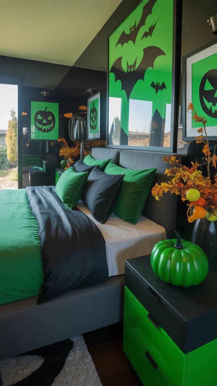 Halloween Bedroom Decor 2026 Modern Halloween Bedroom Decor With Bold Green And Black Theme